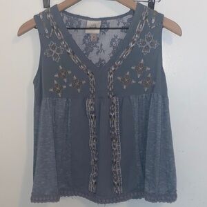 Knox Rose Blue Embroidered Tank Top